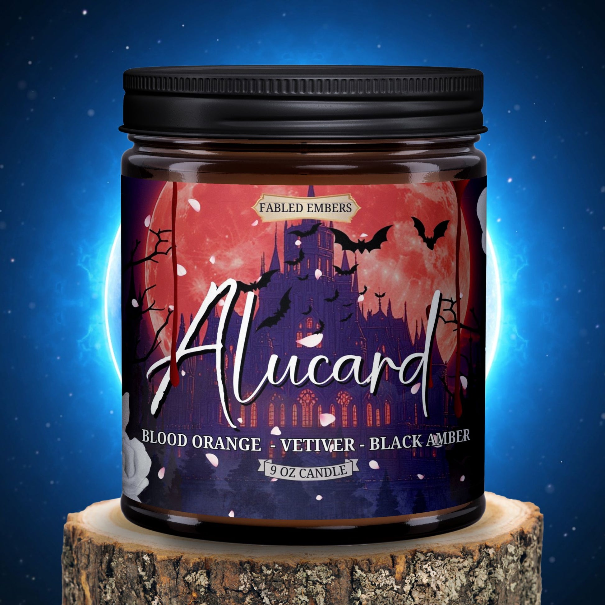 ALUCARD Son of Dracula Candle smells like blood orange and vetiver, vampire candle, gothic aesthetic, amber glass jar candle with cotton wick 9 ounces