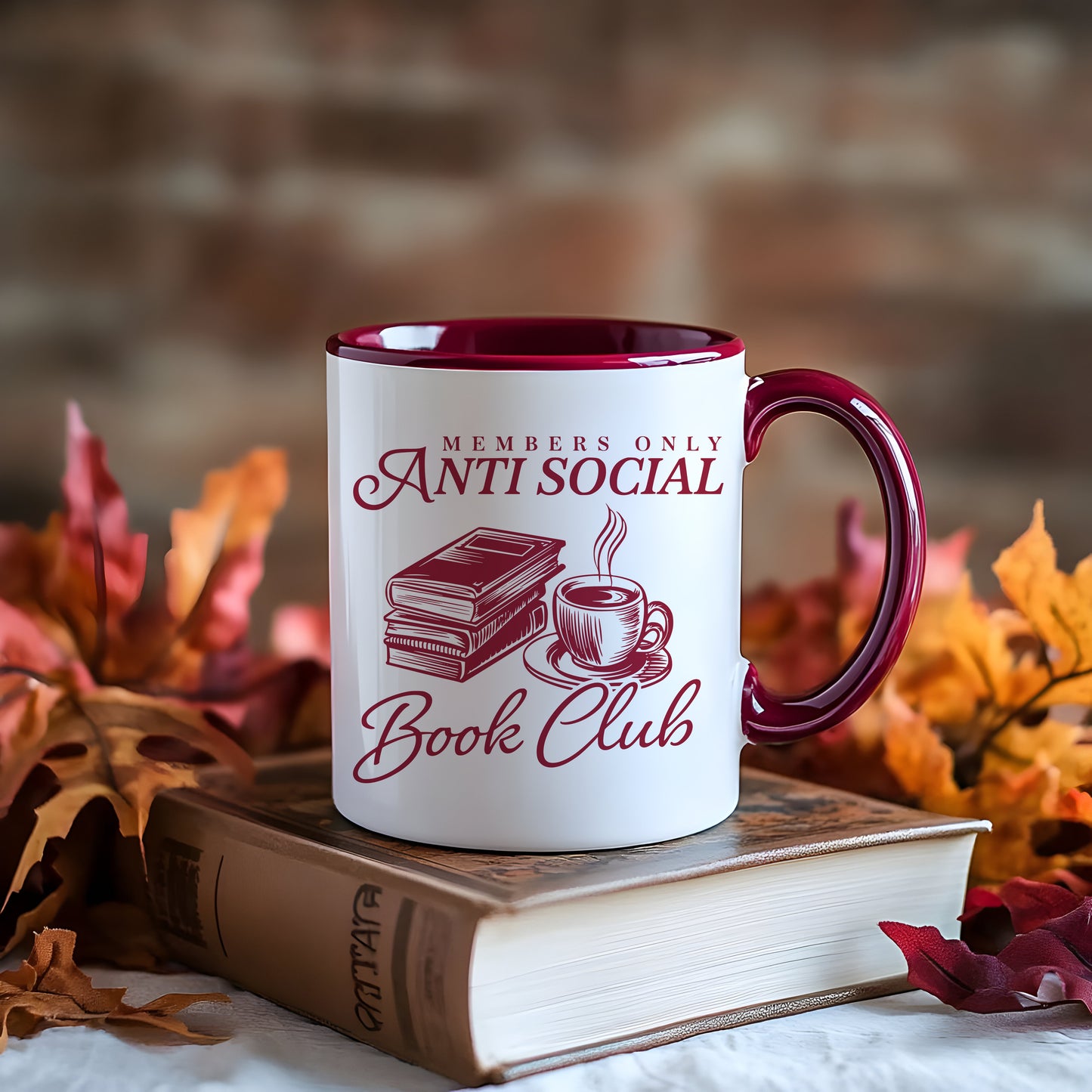 MEMBER'S ONLY ANTI-SOCIAL BOOK CLUB  Dark Red and White 15 ounce Cermanic Mug for book lovers! (Copy)