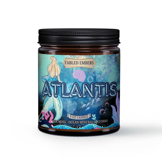 Atlantis Summer Candle smells like the ocean waves, for book and literature lovers 