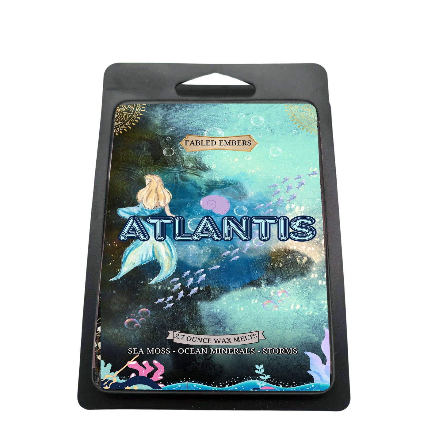 Atlantis wax melts smells like the ocean waves, for book and literature lovers. Mythos.