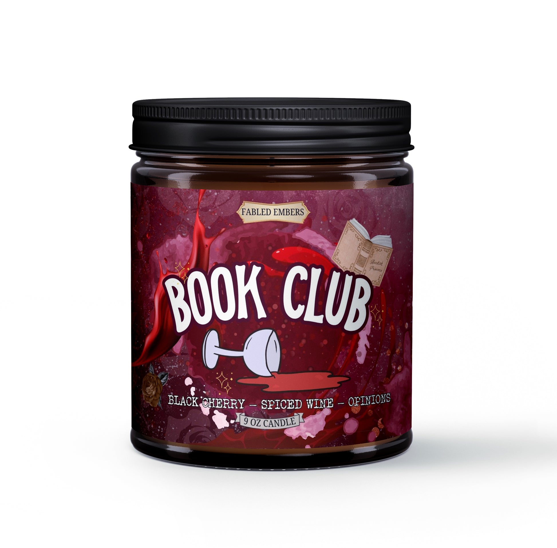 Book Club book lovers candle 9oz coconut soy glass jar smells like spiced wine and black cherry