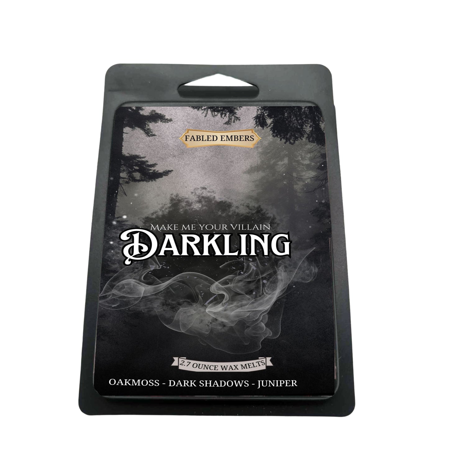 THE DARKLING villain waqx melts soy wax amber glass jar.  Smells like oakmoss and shadows.  Book lovers