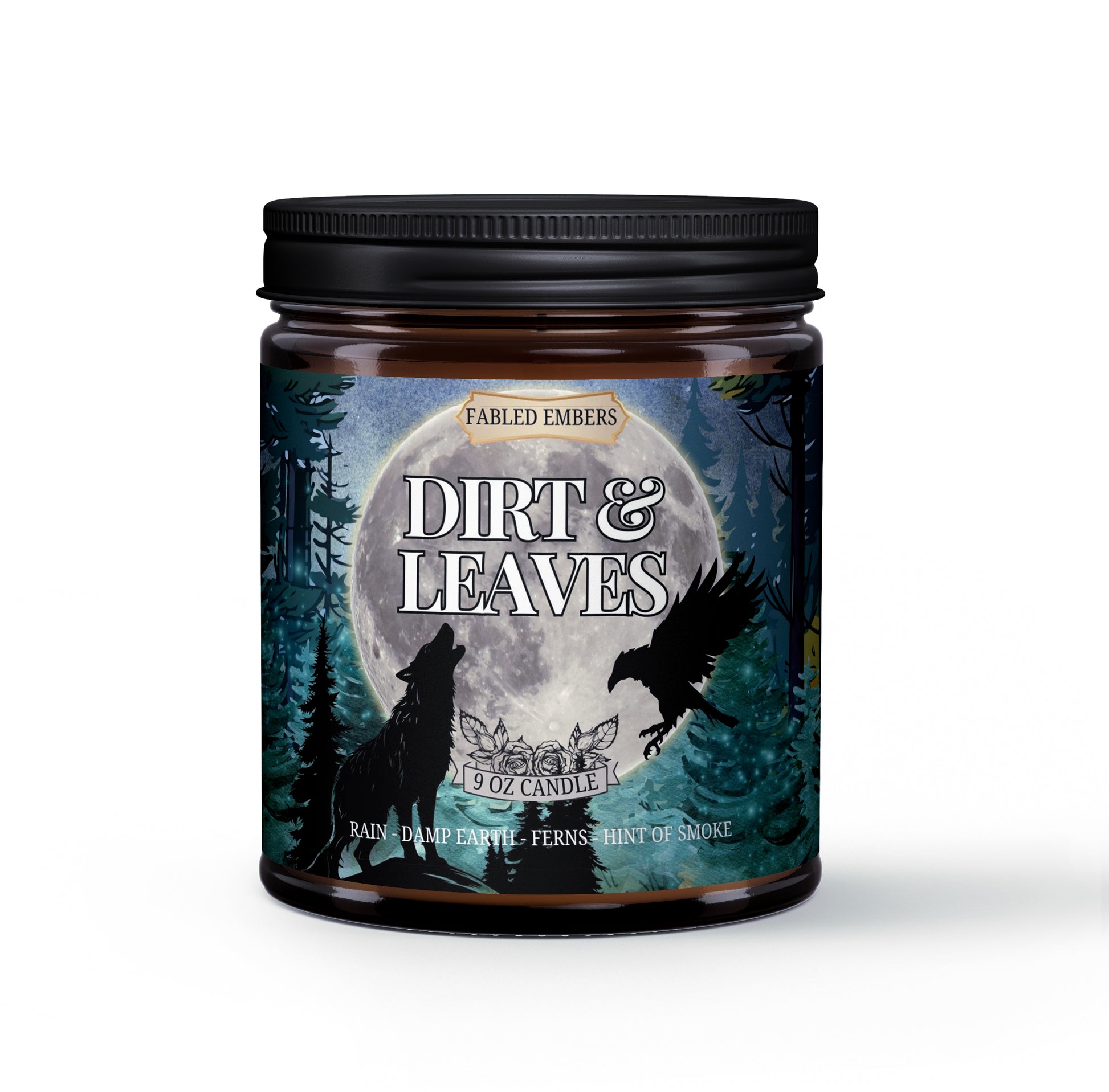 Dirt and Leaves by Fabled Embers smells like damp earth leaves and spices for fans of werewolves and witches books. LGBTQ+ coconut soy 9oz candle