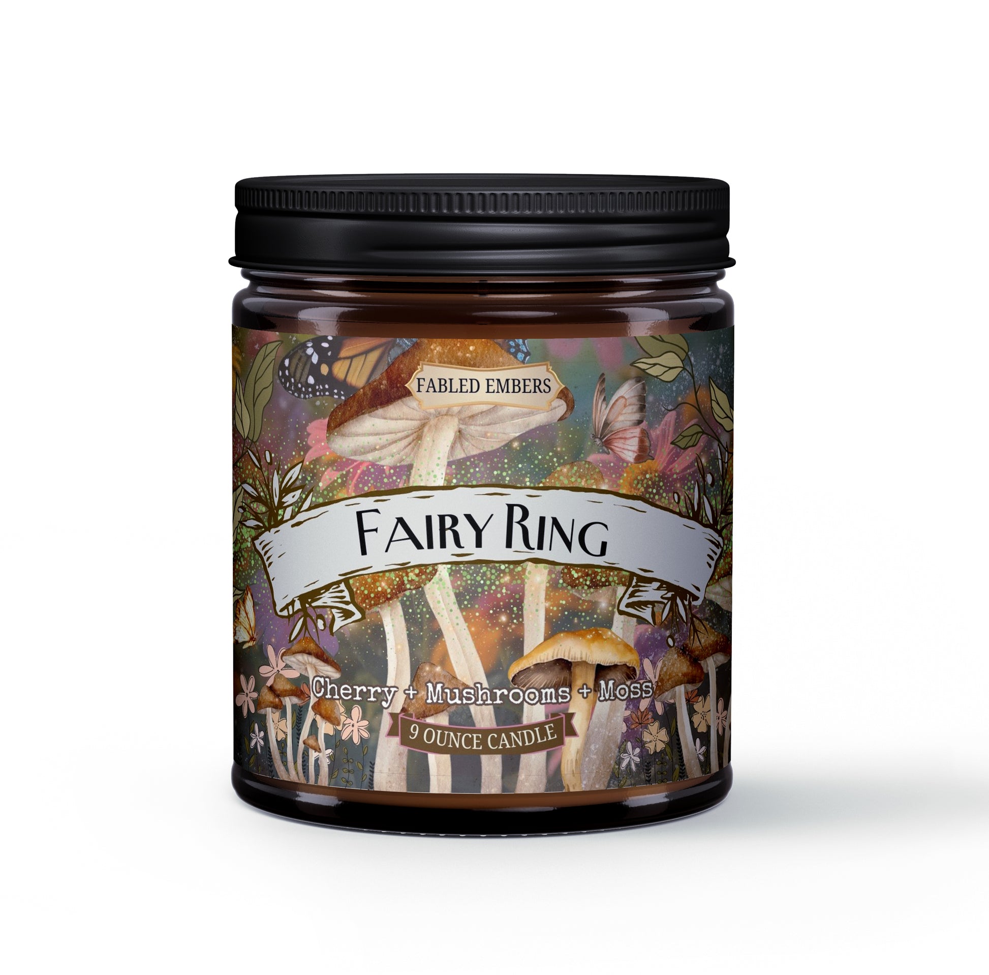 FAIRY RING cottage core 9oz candle in an amber glass jar