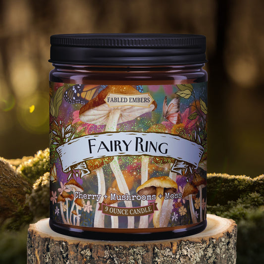 FAIRY RING cottage core 9oz candle in an amber glass jar