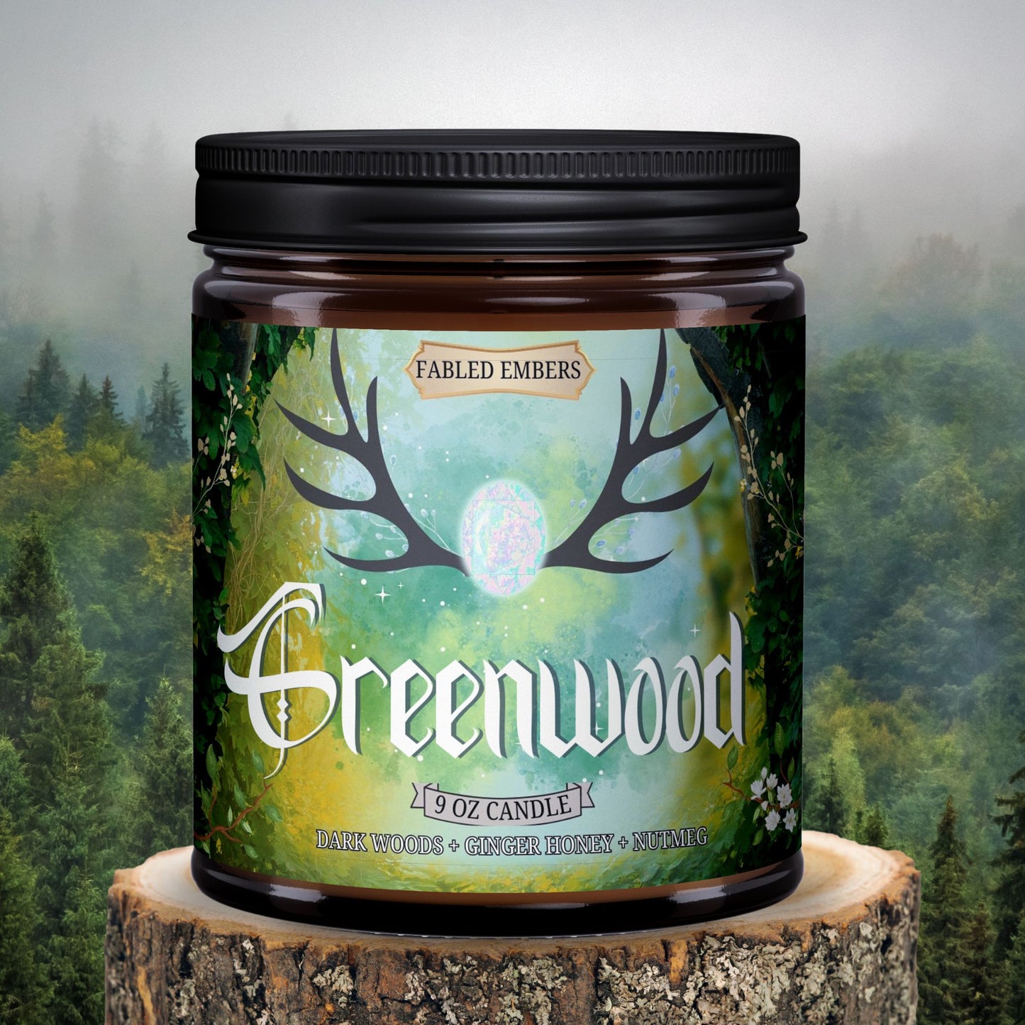 Woodland Realm of Greenwood 9 ounce candle Fantasy Middle Earth gift for book lovers, smells like forest wood and chai