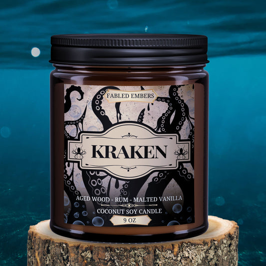 Kraken smells like rum candle pirate candle or wax melt, book lover, literature