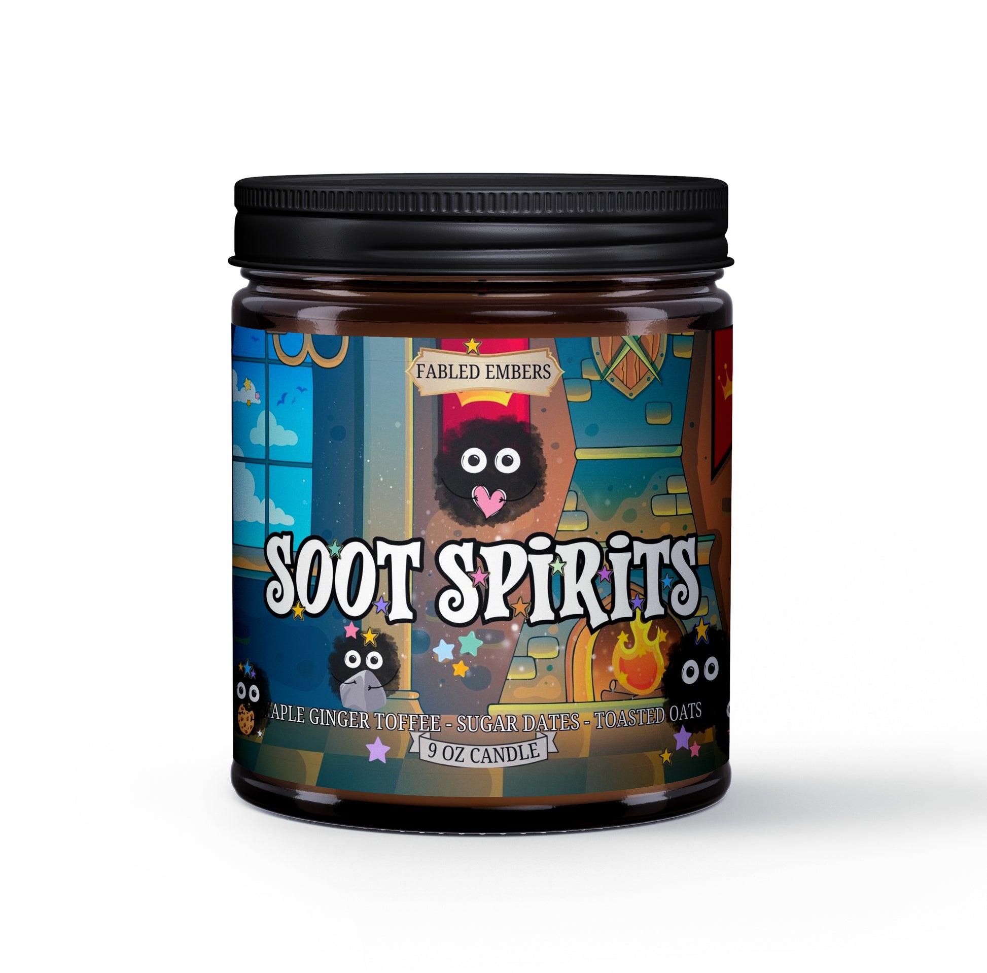 SOOT SPIRITS 9oz Coconut soy Wax candle in amber glass jar, smells like oatmeal raisin cookies