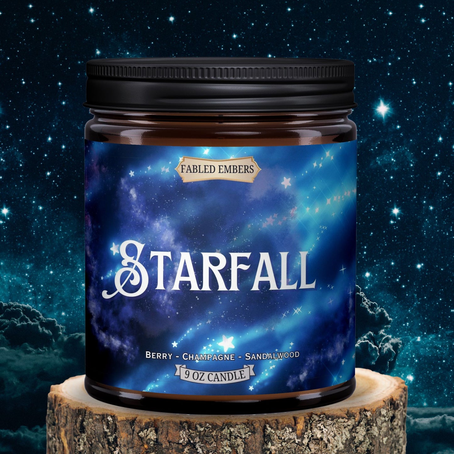 STarfall Ball 9 ounce coconut soy candle smells like champagne, moondust, tangerine, and sandalwood