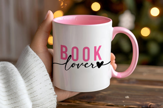 BOOK <3 LOVER pink  and White 15 ounce Cermanic Literary Mug