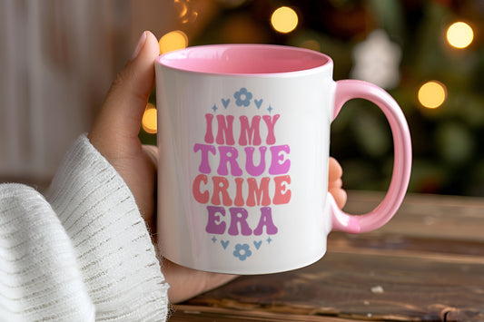 IN MY TRUE CRIME ERA cute pink and White 15 ounce Cermanic Literary Mug