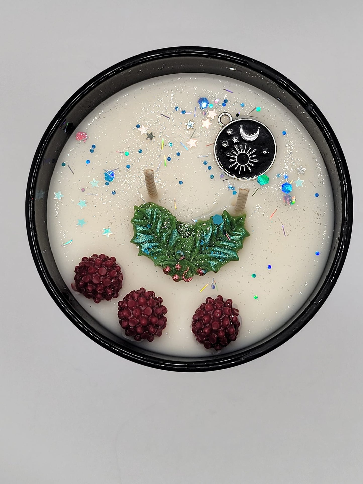 WINTER WITCH candle with wax melt decorations and biodegradable glitter